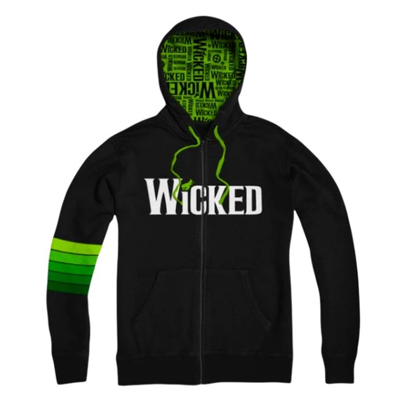 Wicked Unisex Stripe Logo Full Zip Hooded Sweatshirt Black Green Size Small - Picture 1 of 8